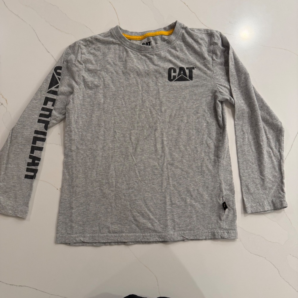 Kids CAT Caterpillar Gray Long Sleeve T Shirt Size M 10 12‎ Cotton